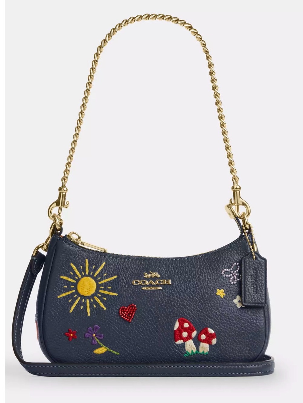 NWT Coach Teri Mini Crossbody Navy Mushroom Rainbow Embroidered Bag CDC86 - Picture 1 of 5
